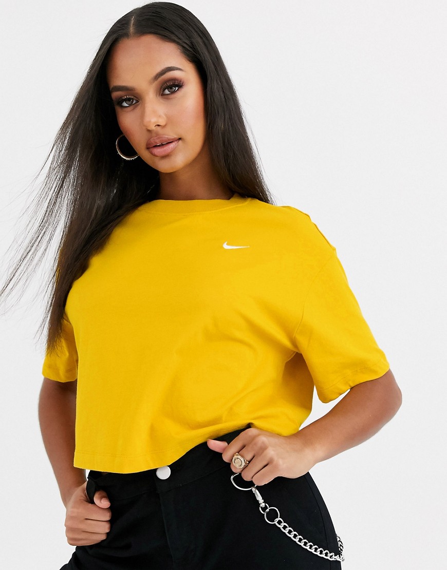 Nike dark yellow mini swoosh crop t-shirt