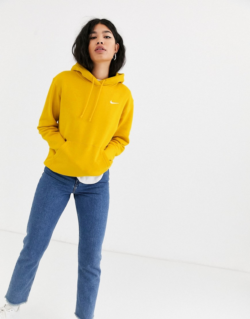 Nike dark yellow mini swoosh oversized hoodie