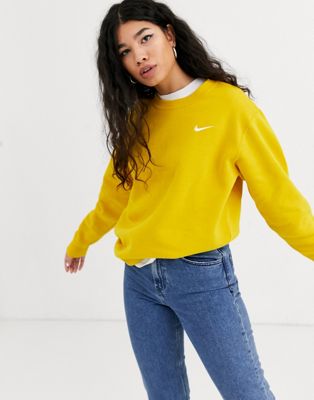 nike mini swoosh oversized cropped yellow sweatshirt
