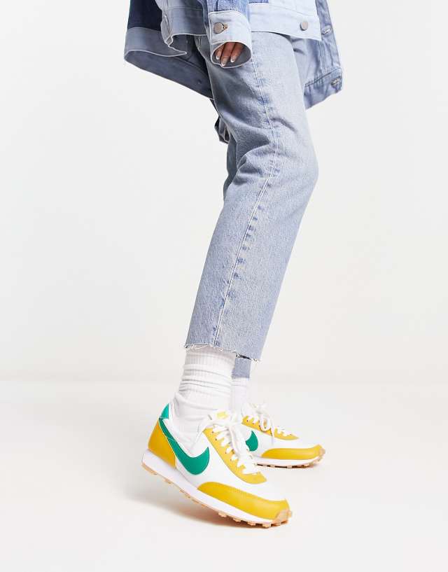 Nike Daybreak sneakers in white neptune green and yellow ochre