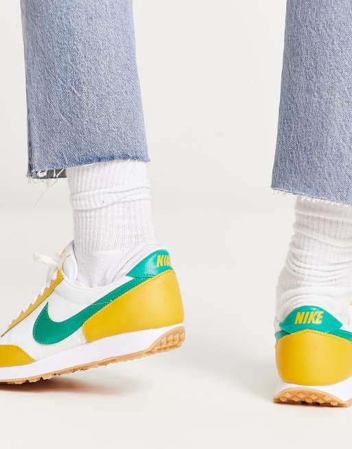 Nike Daybreak sneakers in white, neptune green and yellow ochre