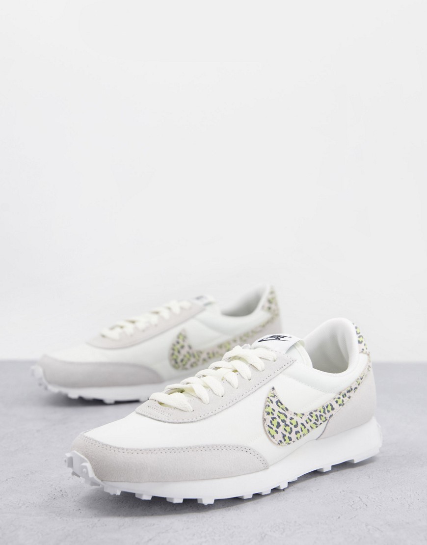 Nike Daybreak trainers in off white and leopard print