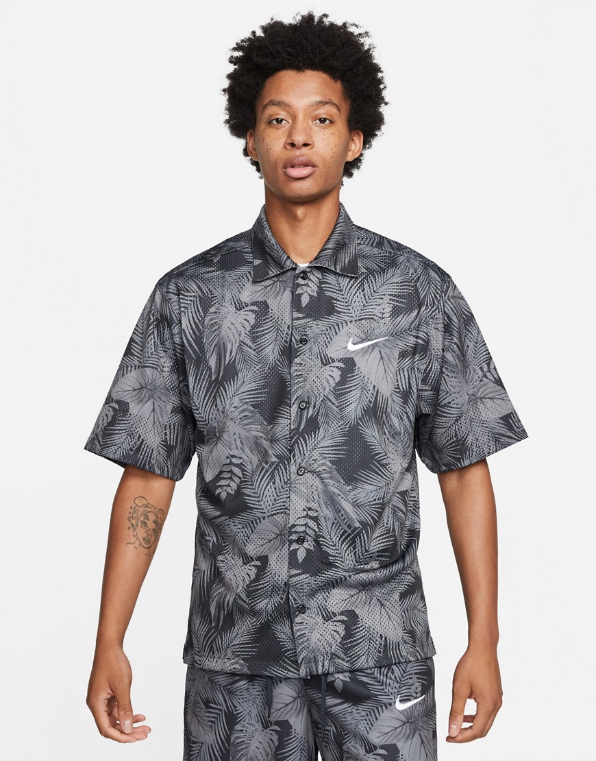 Nike Digital Tropical Pack all over print mesh shirt in gray-Grey