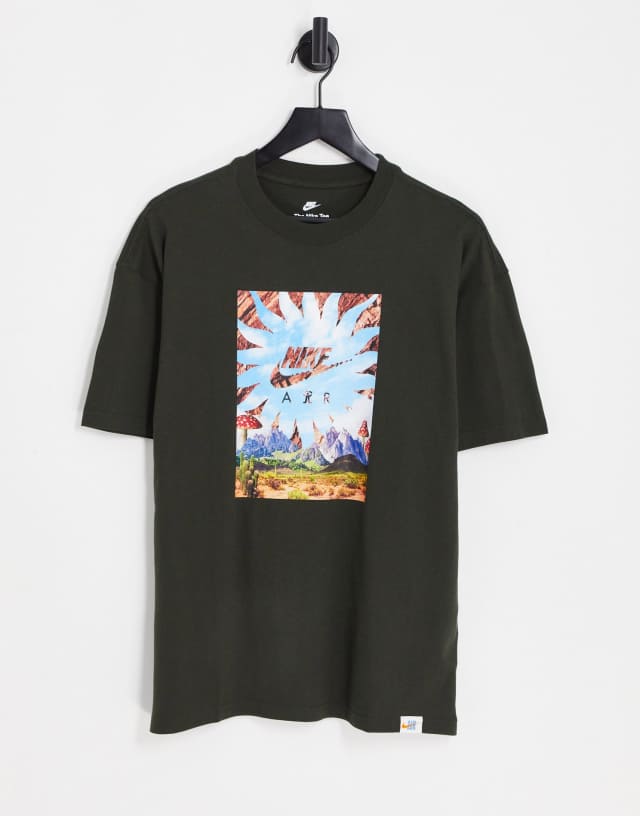 Nike DNA oversized photo print T-shirt in dark green