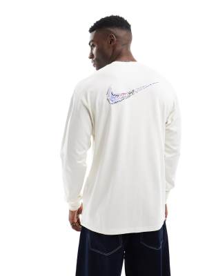 Nike Doodle Swoosh Graphic Longsleeve T-shirt In White