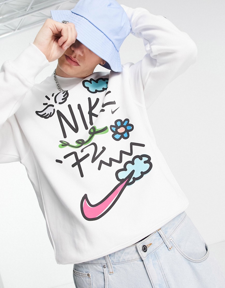 Nike Doodleglyph graphic crew neck sweatshirt in white
