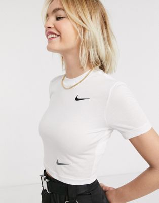 Nike double swoosh crop top in white | ASOS