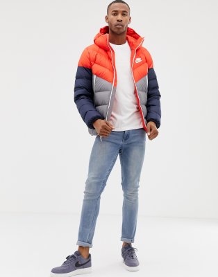 nike down filled hooded jacket in red