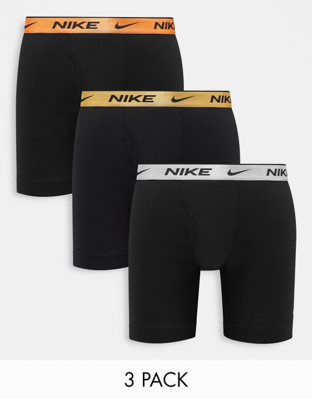 Nike Dri-FIT Essential 3-pack cotton stretch longer length boxer briefs with fly in black