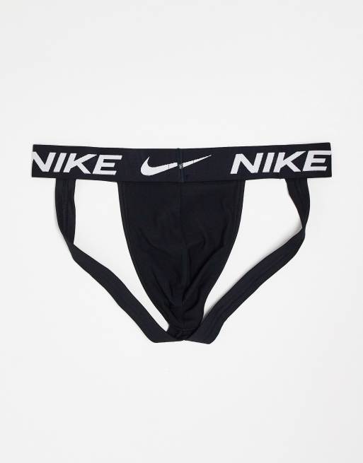 Nike – Dri-FIT Essential – 3er-Pack Jockstraps aus Mikrofaserstoff in Schwarz mit buntem Bund, 2 von 4