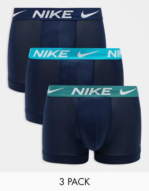 Nike - Dri-FIT Essential - Confezione da 3 boxer aderenti blu navy in microfibra con fascia in vita a contrasto