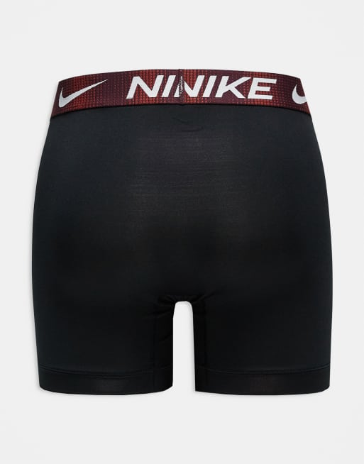 Nike - Dri-FIT Essential - Confezione da 3 boxer in microfibra neri con fascia in vita a contrasto, 2 di 3