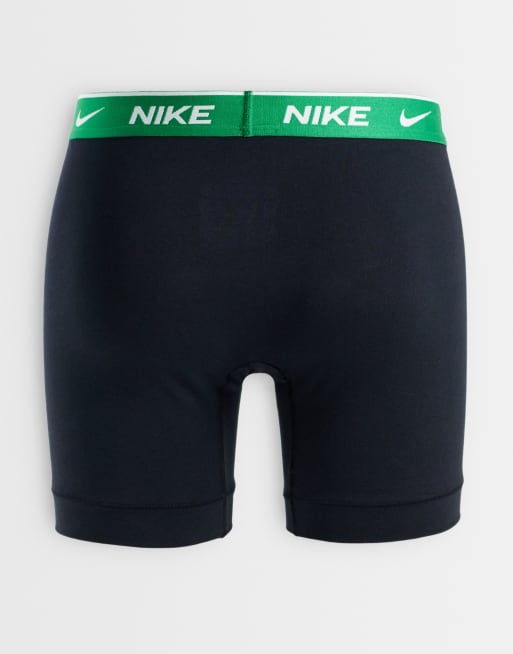 Nike Dri-FIT Essential Cotton 3 pack boxer briefs with green/gray waistbands in black, 3 of 3