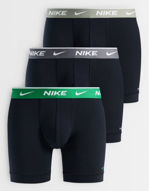 Nike Dri-FIT Essential Cotton 3 pack boxer briefs with green/grey waistbands in black - view 1