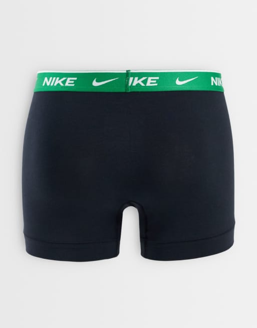 Nike Dri-FIT Essential Cotton 3 pack boxer briefs with green waistbands in black, 3 of 3