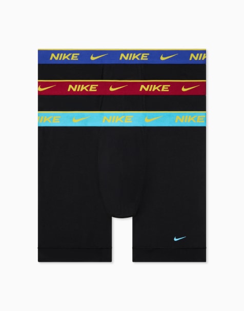 Nike Dri-FIT Essential Cotton 3 pack boxer briefs with navy/red/blue waistbands in black - view 1