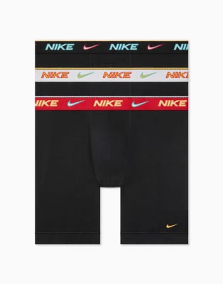 Nike Dri-fit Essential Cotton 3 Pack Long Boxer Briefs With Red/gray/black Waistbands