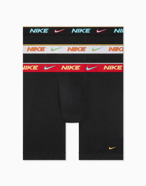 Nike Dri-FIT Essential Cotton 3 pack long boxer briefs with red/gray/black waistbands in black - view 1