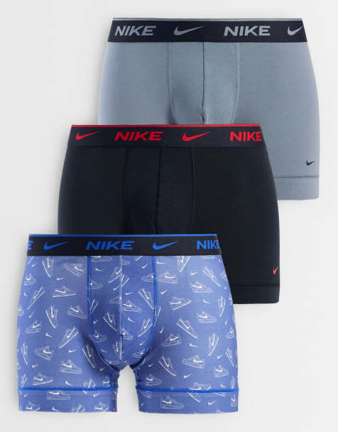 Nike Dri-FIT Essential Cotton 3 pack trunks in black/blue print/grey - view 1