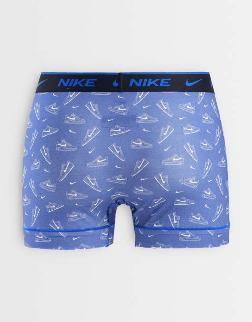 Nike Dri-FIT Essential Cotton 3 pack trunks in black/blue print/grey, 3 of 3