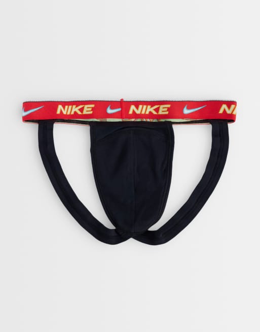 Nike - Dri-FIT Essential Cotton - Confezione da 3 sospensori neri con elastico in vita nero/bianco/rosso, 3 di 3