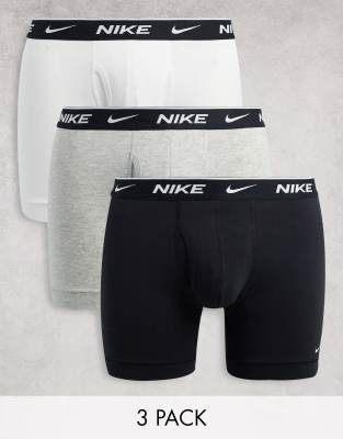 Nike Essential Cotton Stretch Boxer Brief 3 Pack in White, Grey