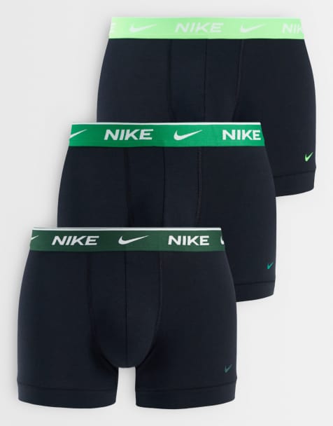 Nike – Dri-FIT Essential Cotton – Unterhosen in Schwarz mit grünem Bund, 3er-Pack - view 1