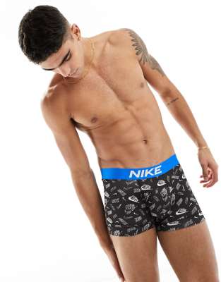 Nike – Dri-FIT Essential – Czarne bokserki z mikrofibry z niebieską taśmą w talii
