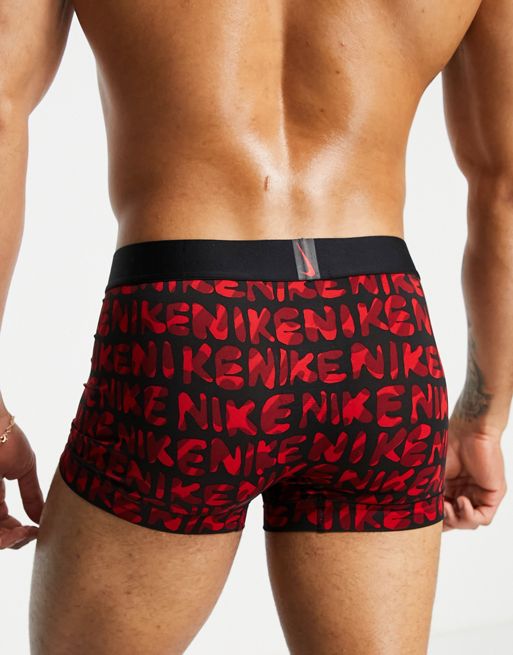 Nike - Boxer imprimé sur l'ensemble avec taille contrastante rouge - Noir