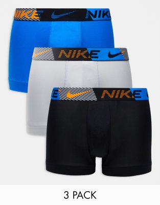 Nike Dri-Fit Essential Microfiber trunks 3 pack in blue/grey/black - ASOS Price Checker