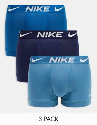 Nike Dri-Fit Essential Microfiber trunks 3 pack in navy and blue - ASOS Price Checker