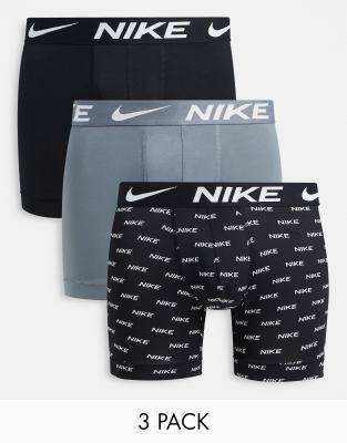 Nike Dri-fit Essential Micro 3 Pack Boxer Briefs In Gray/black-multi In Multi