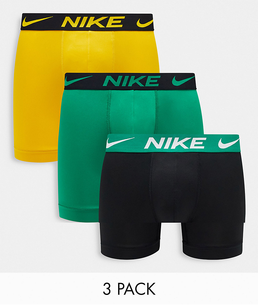 Nike Dri-FIT Essential Micro 3 pack boxer briefs in green/yellow/black-Multi