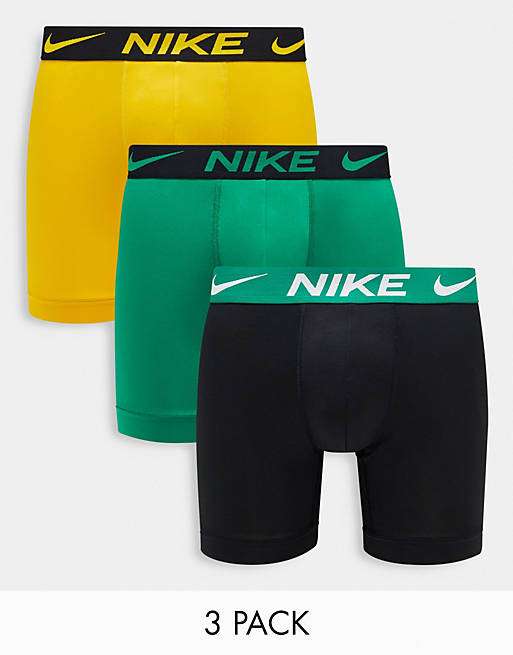 Nike Dri-FIT Essential Micro 3 pack boxer briefs in green/yellow
