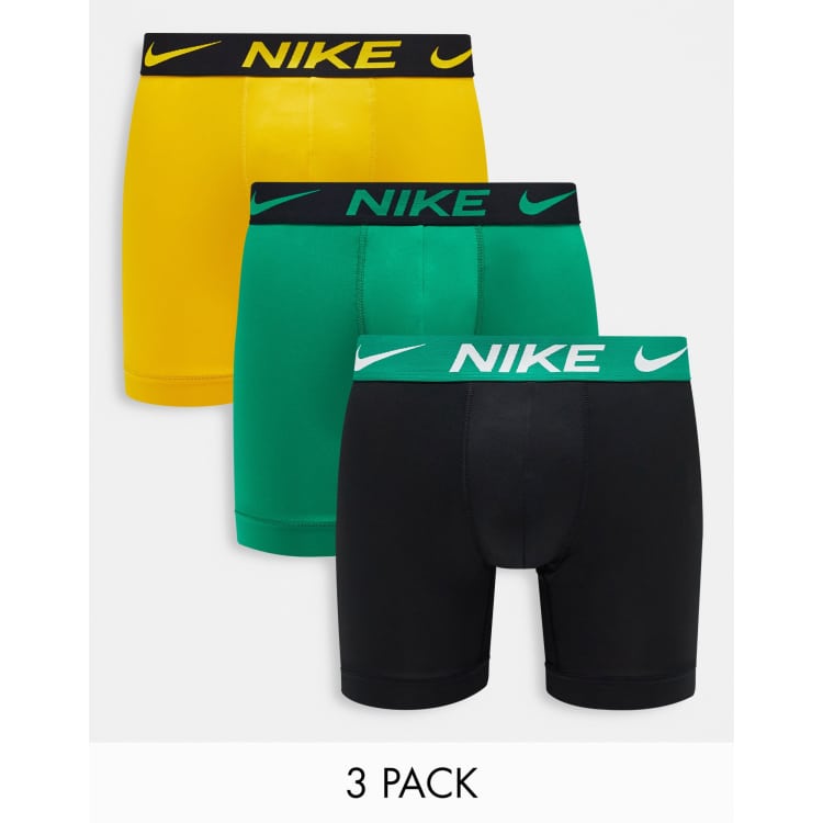 Nike Dri-FIT Essential Micro 3 pack boxer briefs in green/yellow