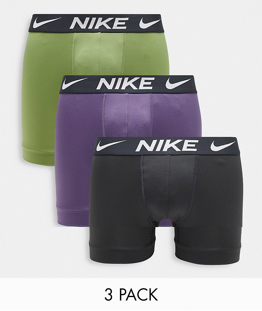 Nike Dri-FIT Essential Micro 3 pack boxer briefs in purple/khaki/gray-Multi