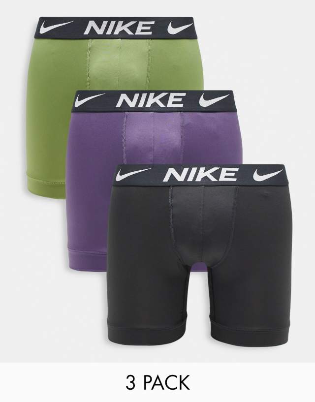 Nike Dri-FIT Essential Micro 3 pack boxer briefs in purple/khaki/gray