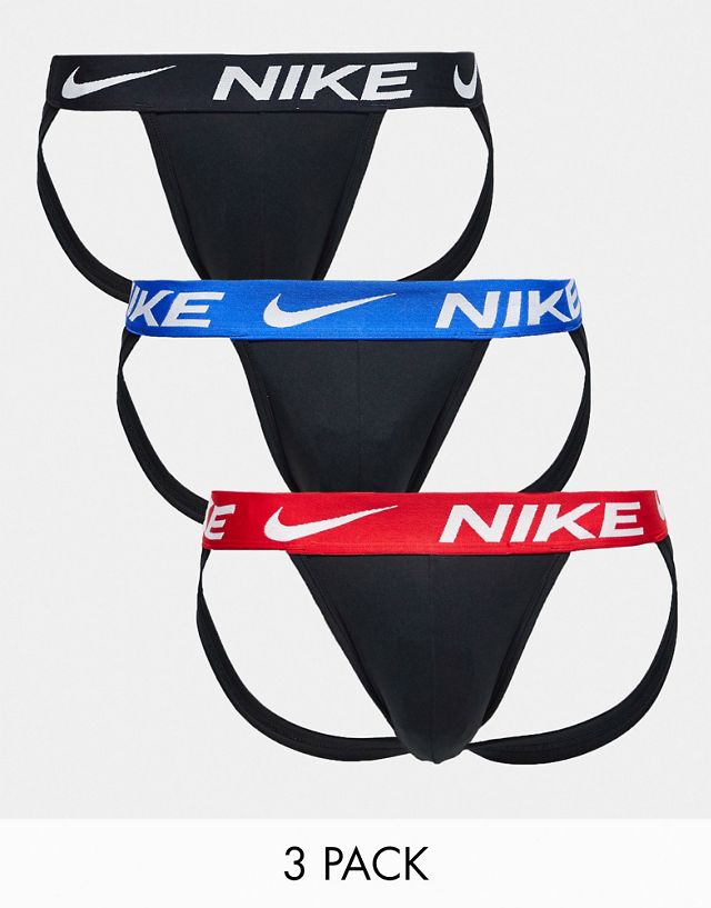 Nike Dri-FIT Essential Micro 3-pack jock straps with contrast waistbands in black
