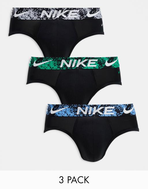 Nike - Dri-Fit Essential Micro - Confezione da 3 paia di slip neri a vita bassa in microfibra Dri-Fit con fascia in vita tie-dye