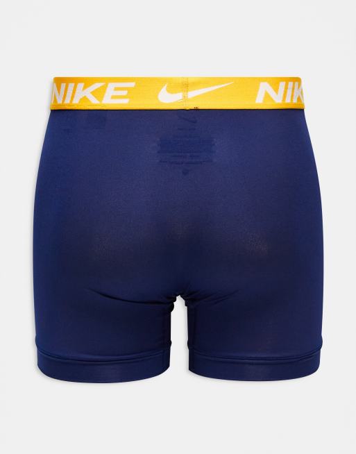 Nike Dri-Fit Essential Microfiber 3 pack boxer briefs in navy with contrast waistbands, 2 of 3