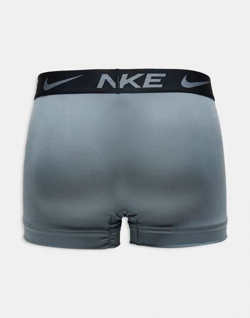 Nike Dri-FIT Essential Microfiber 3-pack trunks in blue/black/gray, 2 of 3