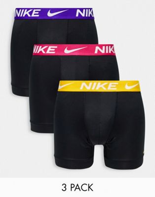 Nike Dri-Fit Essential Microfiber boxer trunks 3 pack in black with coloured waistband - ASOS Price Checker