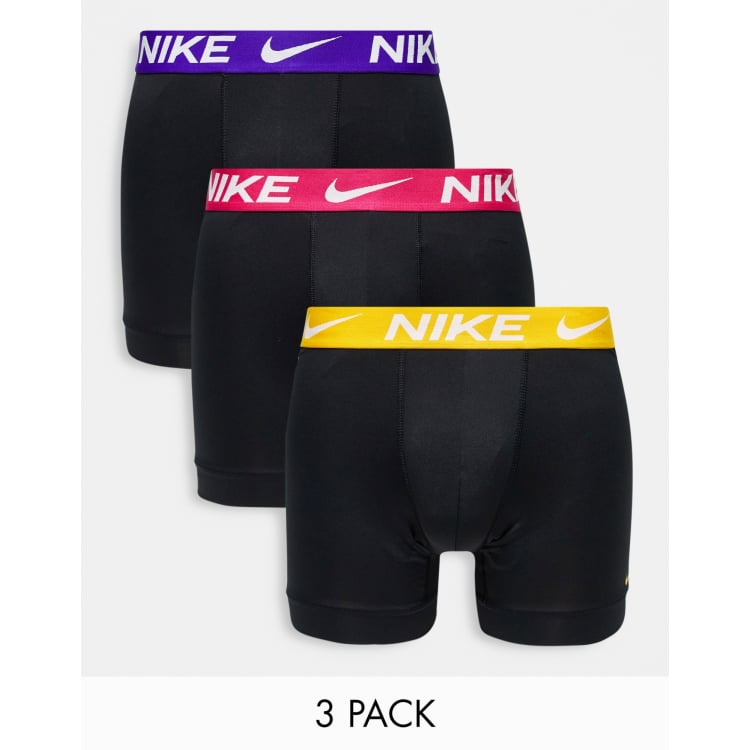 Nike Dri-Fit Essential Microfiber boxer trunks 3 pack in black with  coloured waistband