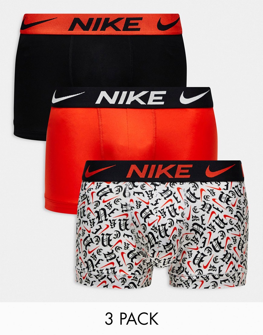 Nike Dri-Fit Essential Microfiber trunks 3 pack in white, orange and black print-Multi