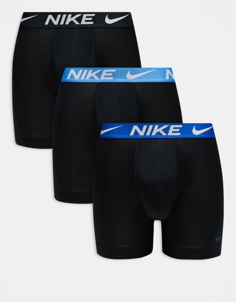Nike Dri-Fit Essential Microfibre 3 pack boxer briefs in black with blue waistbands - view 1