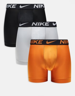 Nike Nike Dri-Fit Essential Microfibre 3 pack boxer briefs in grey/brown/black-Multi