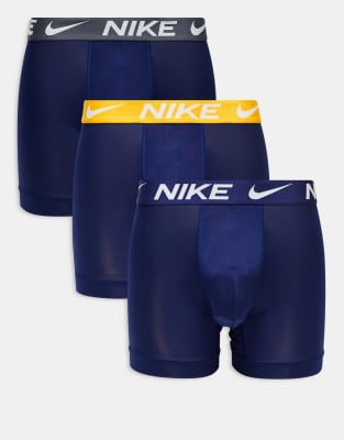 Nike Nike Dri-Fit Essential Microfibre 3 pack boxer briefs in navy with contrast waistbands