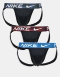 [Nike] Nike Dri-FIT Essential Microfibre 3 pack jock straps in black with contrast waistbands L BLK-GM RYL/ASH SLT