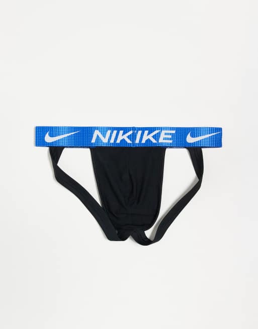 Nike Dri-Fit Essential Microfibre 3 pack jock straps in black with contrast waistbands