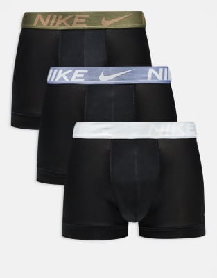 Nike Nike Dri-Fit Essential Microfibre 3 pack trunks in black with contrast waistband